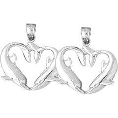 Sterling Silver 27mm Dolphin Heart Earrings