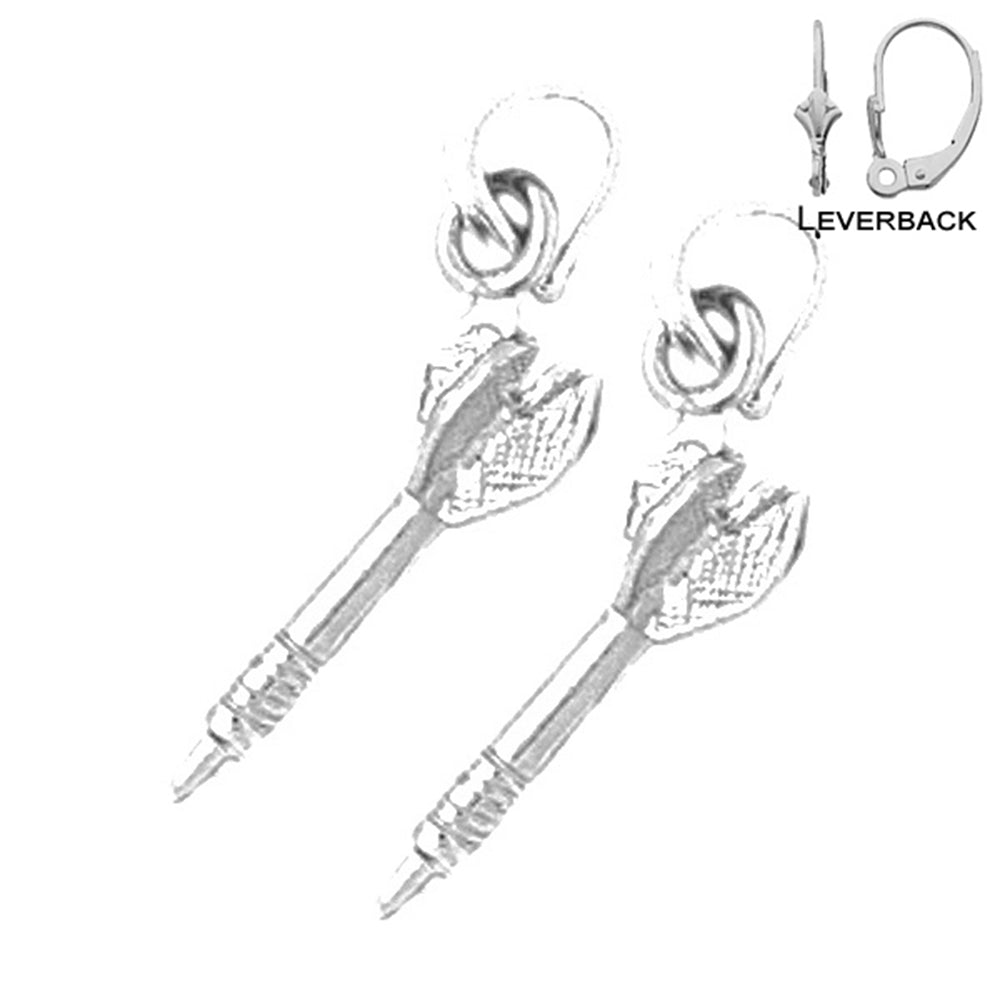 Sterling Silver 19mm 3D Dart Earrings (White or Yellow Gold Plated)