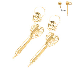 Sterling Silver 19mm 3D Dart Earrings (White or Yellow Gold Plated)
