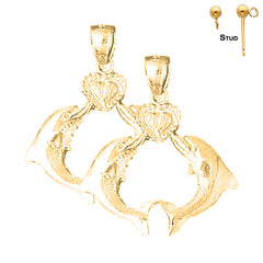 14K or 18K Gold Dolphins With Heart Earrings