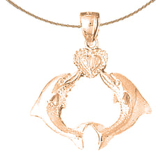 14K or 18K Gold Dolphins With Heart Pendant