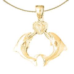 14K or 18K Gold Dolphins With Heart Pendant