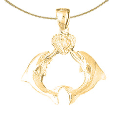 Colgante De Delfines Con Corazón En Oro De 14K O 18K