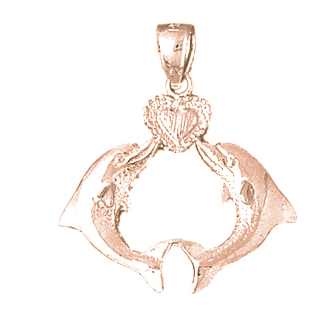 14K or 18K Gold Dolphins With Heart Pendant