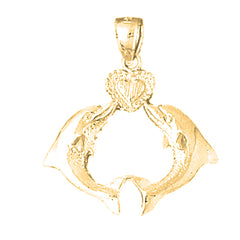 14K or 18K Gold Dolphins With Heart Pendant