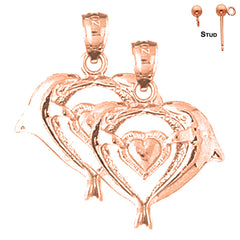 14K or 18K Gold Dolphins With Heart Earrings