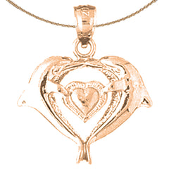 14K or 18K Gold Dolphins With Heart Pendant