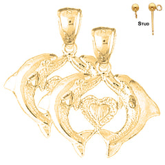 14K or 18K Gold Dolphins With Heart Earrings