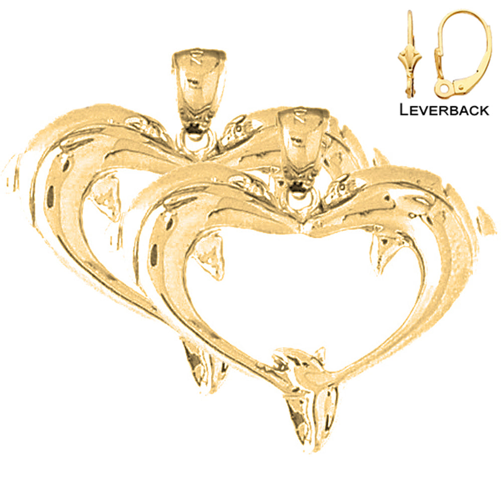 14K or 18K Gold Dolphin Heart Earrings