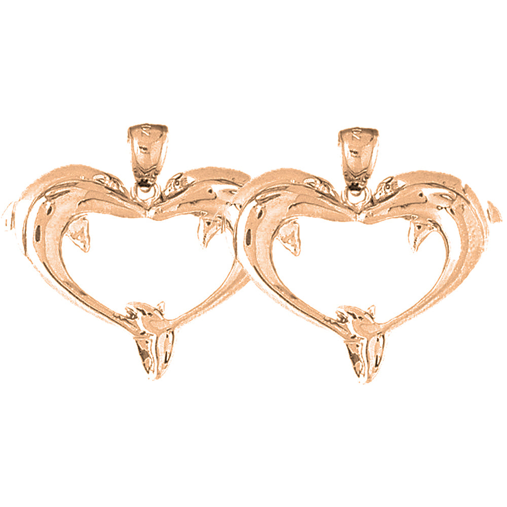 14K or 18K Gold 29mm Dolphin Heart Earrings