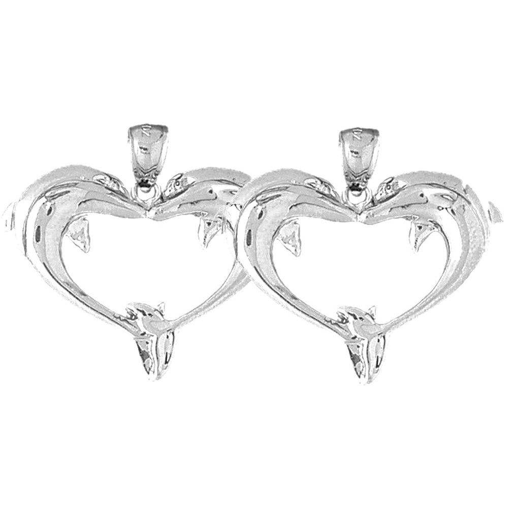 14K or 18K Gold 29mm Dolphin Heart Earrings