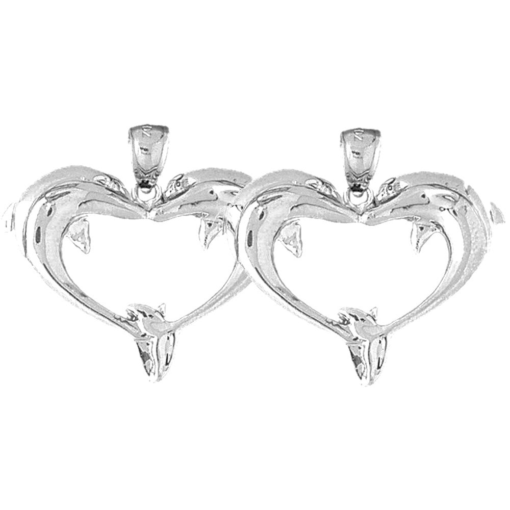 Sterling Silver 29mm Dolphin Heart Earrings