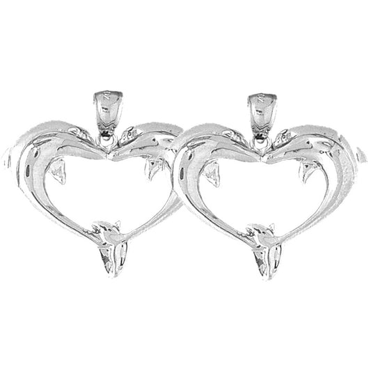 Sterling Silver 29mm Dolphin Heart Earrings