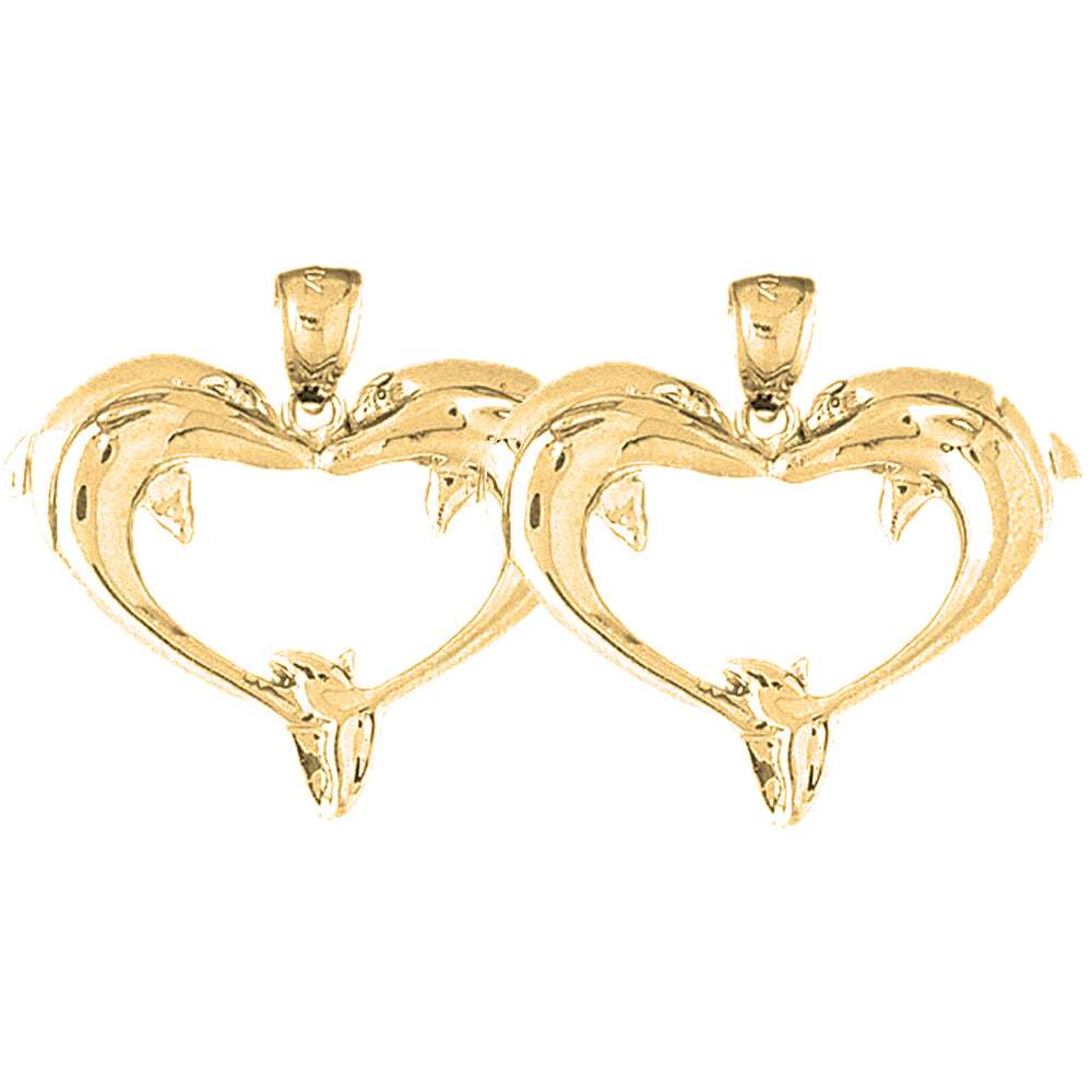 14K or 18K Gold 29mm Dolphin Heart Earrings