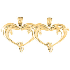 14K or 18K Gold 29mm Dolphin Heart Earrings