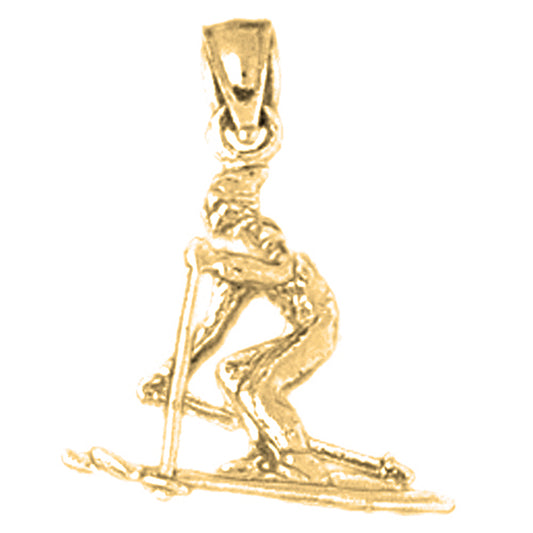 14K or 18K Gold 3D Skier Pendant