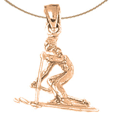 14K or 18K Gold 3D Skier Pendant