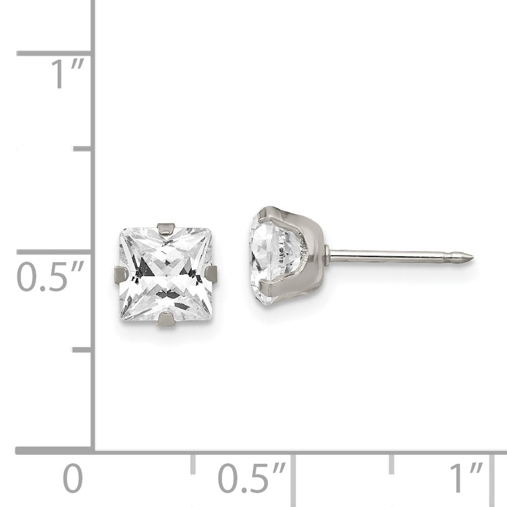 Inverness Stainless Steel 7mm Faceted Square CZ Earrings