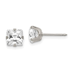 Inverness Stainless Steel 7mm Faceted Square CZ Earrings