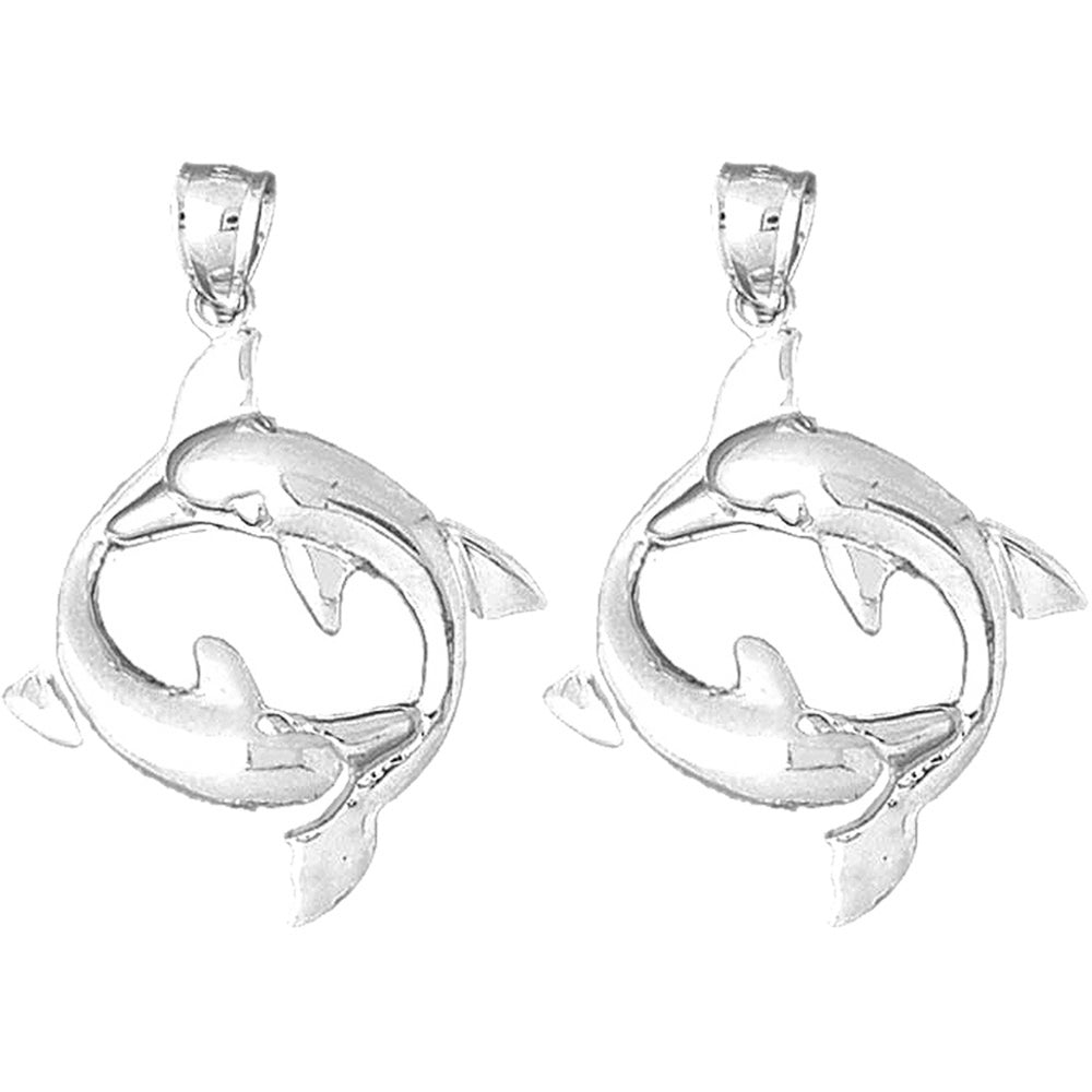 Sterling Silver 38mm Dolphin Earrings