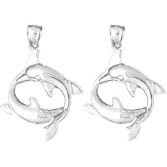 Sterling Silver 38mm Dolphin Earrings