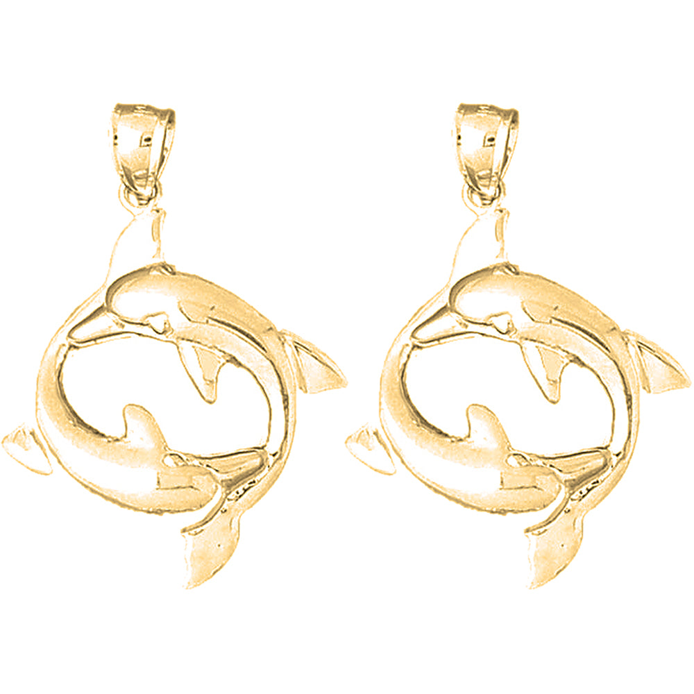 Yellow Gold-plated Silver 38mm Dolphin Earrings