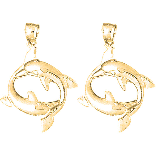 Yellow Gold-plated Silver 38mm Dolphin Earrings