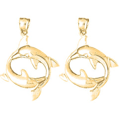 Yellow Gold-plated Silver 38mm Dolphin Earrings