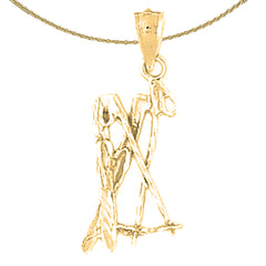 14K or 18K Gold 3D Set Of Skis Pendant