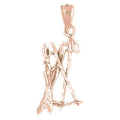 14K or 18K Gold 3D Set Of Skis Pendant