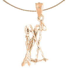 14K or 18K Gold 3D Set Of Skis Pendant