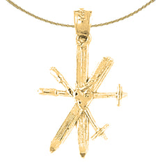 14K or 18K Gold 3D Set Of Skis Pendant