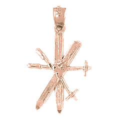 14K or 18K Gold 3D Set Of Skis Pendant