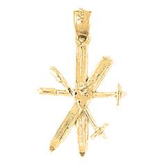 14K or 18K Gold 3D Set Of Skis Pendant