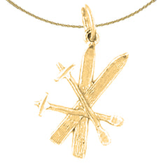 14K or 18K Gold 3D Set Of Skis Pendant