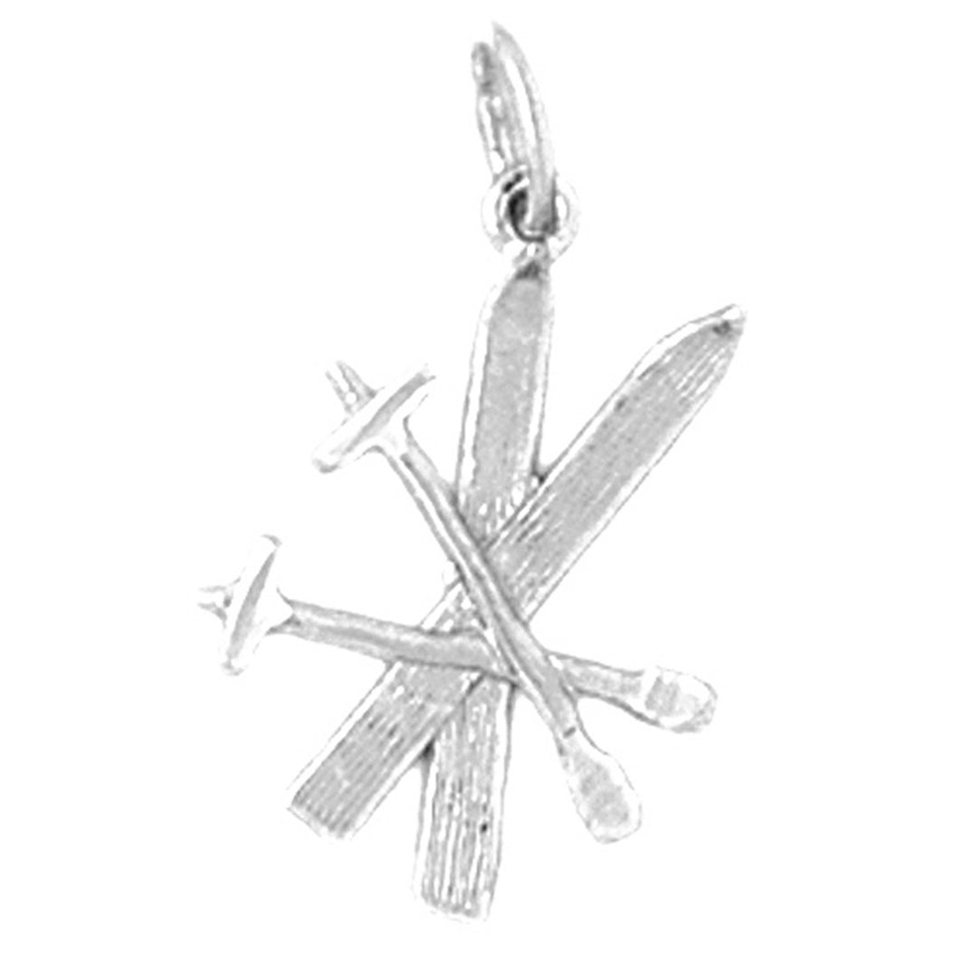 14K or 18K Gold 3D Set Of Skis Pendant