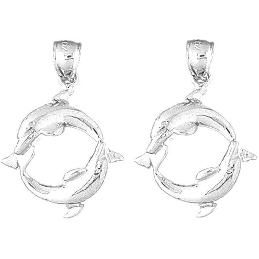 Sterling Silver 33mm Dolphin Earrings