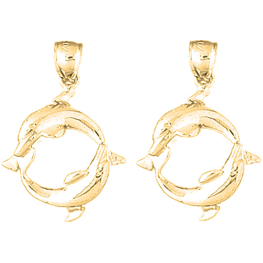 14K or 18K Gold 33mm Dolphin Earrings