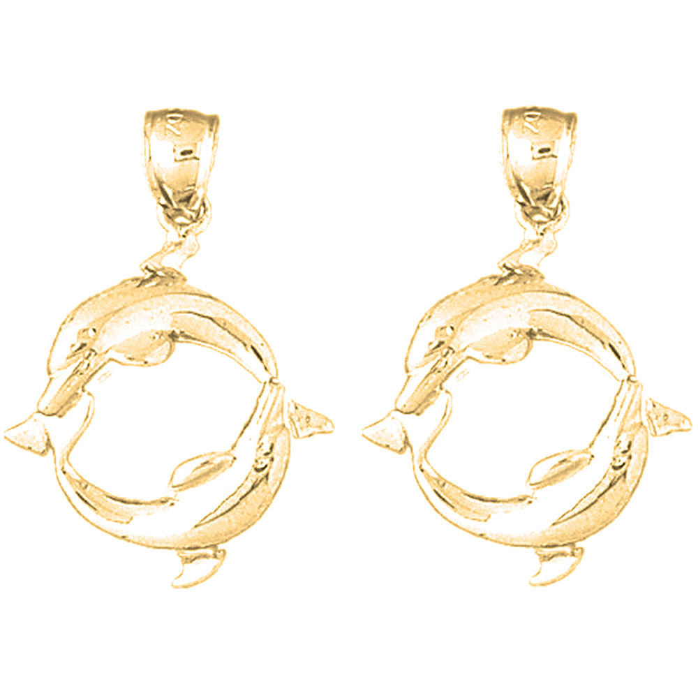 Yellow Gold-plated Silver 33mm Dolphin Earrings