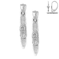 Sterling Silver 23mm 3D Skis Earrings (White or Yellow Gold Plated)