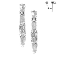 Sterling Silver 23mm 3D Skis Earrings (White or Yellow Gold Plated)