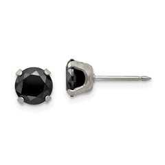 Inverness Stainless Steel 7mm Black CZ Earrings