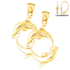 Sterling Silver 30mm Dolphin Earrings (White or Yellow Gold Plated)