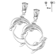 Sterling Silver 30mm Dolphin Earrings (White or Yellow Gold Plated)