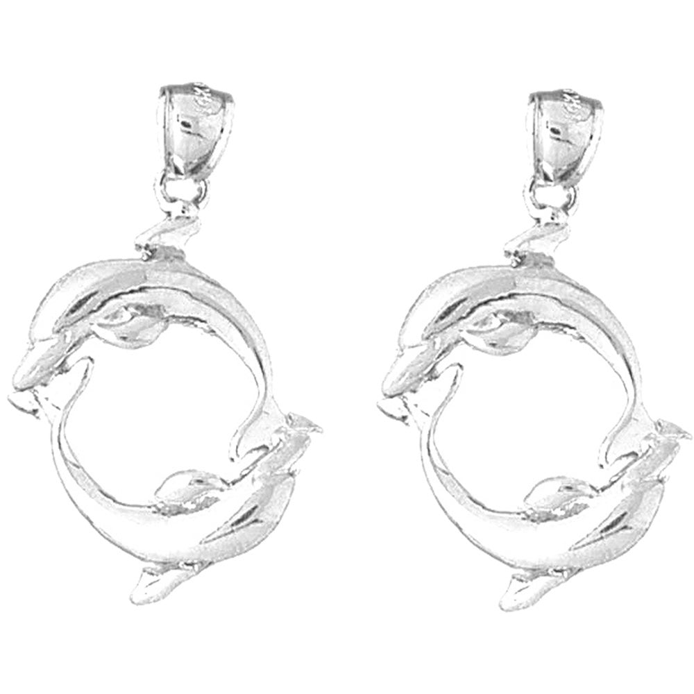 Sterling Silver 30mm Dolphin Earrings