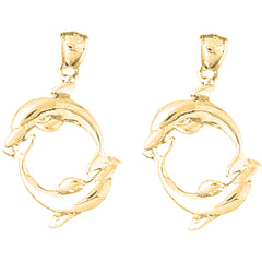 14K or 18K Gold 30mm Dolphin Earrings