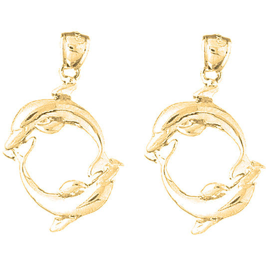 Yellow Gold-plated Silver 30mm Dolphin Earrings