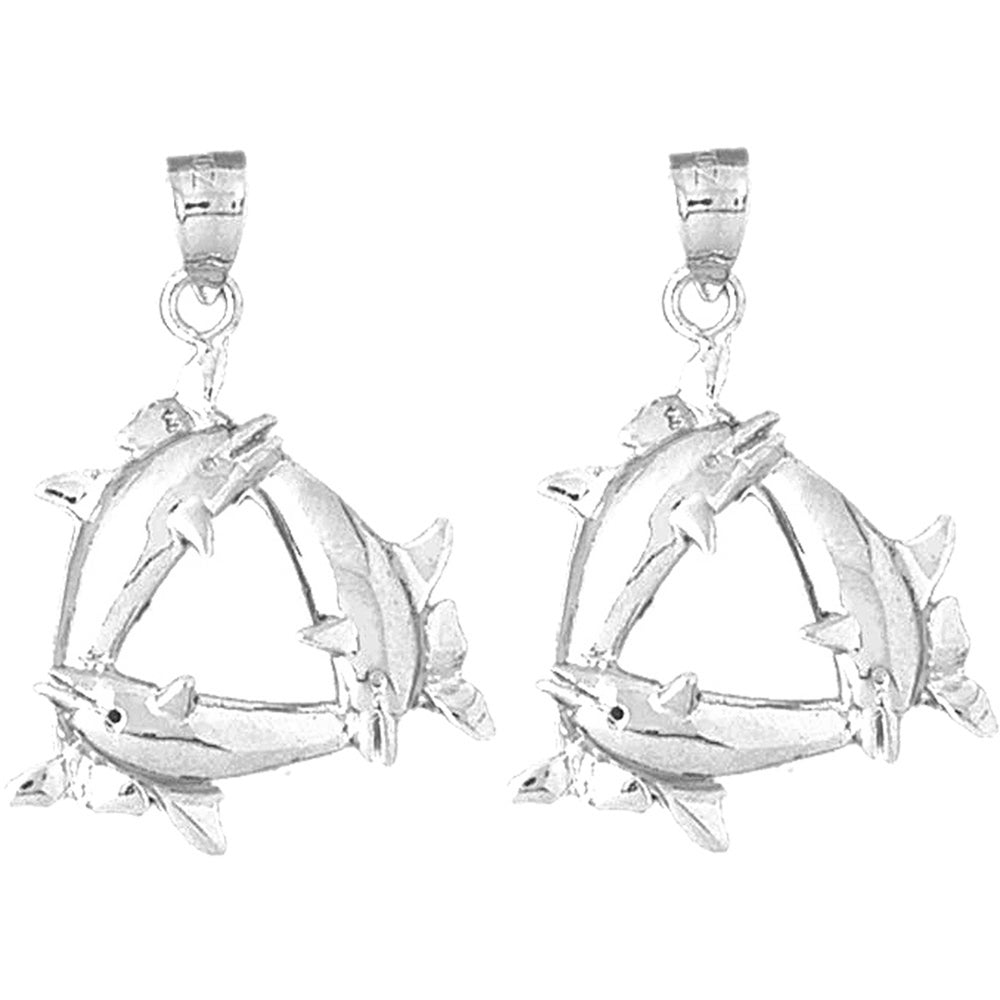 Sterling Silver 33mm Dolphin Earrings