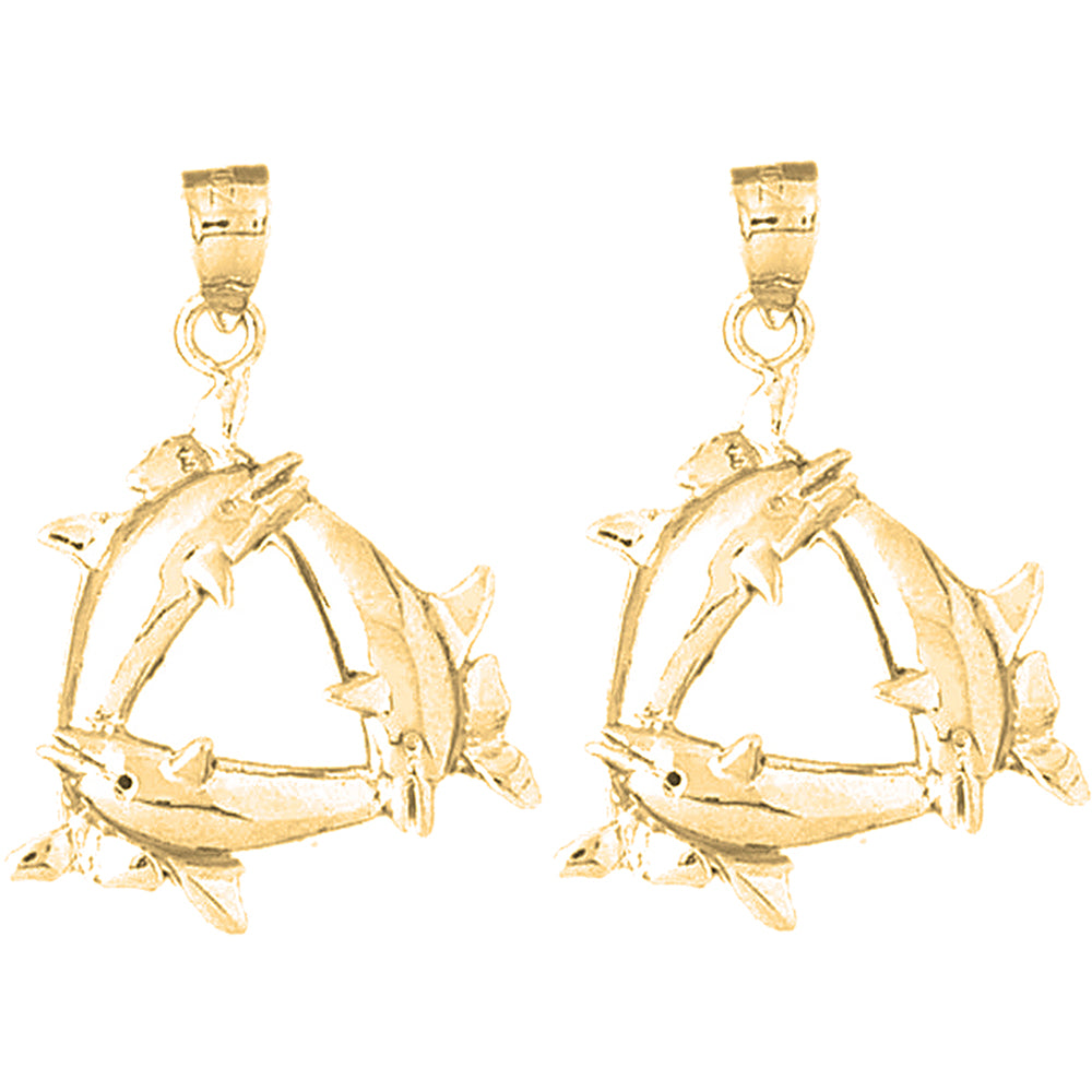 Yellow Gold-plated Silver 33mm Dolphin Earrings