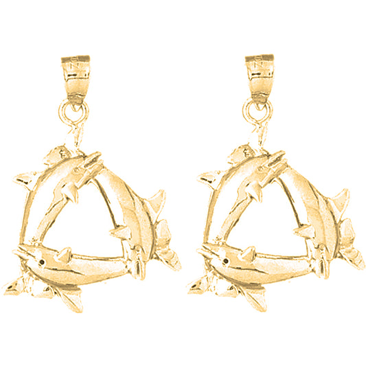 Yellow Gold-plated Silver 33mm Dolphin Earrings